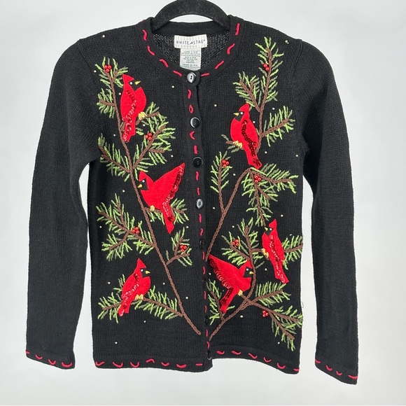 White Stag Sweaters - Small Black and Red Cardinal Cardigan Sweater Ugly Christmas Embroidered‎